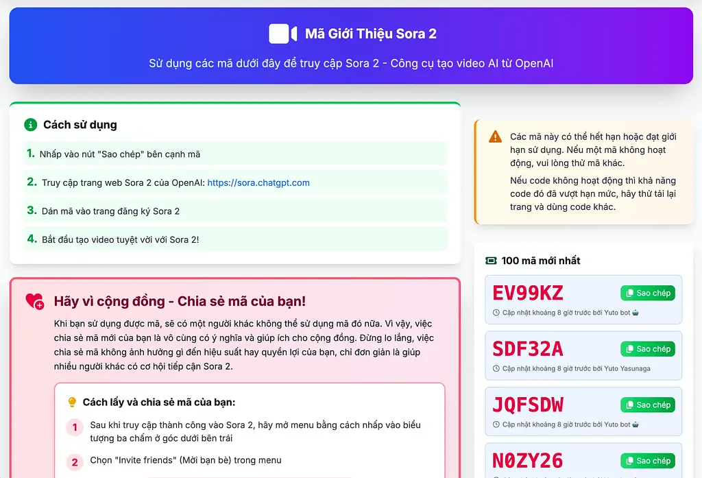 Chia sẻ mã giới thiệu Sora 2 miễn phí - tạo video không giới hạn